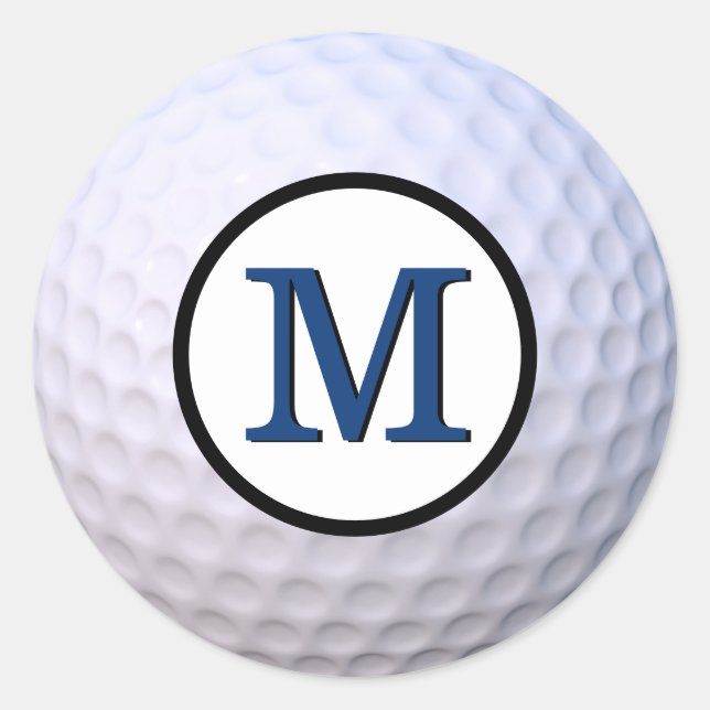 Golf Ball Customisable Monogram Blue Classic Round Sticker (Front)