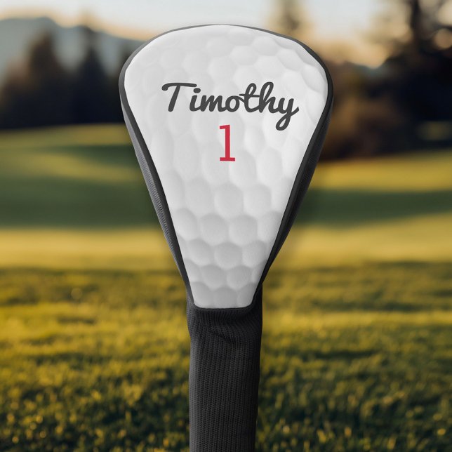 Golf Ball Dimples - Black Name Red Number Golf Head Cover (Personalized Golf Head Cover)