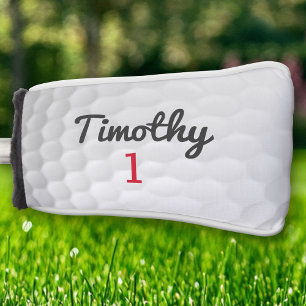 Golf Ball Dimples - Black Name Red Number Head Cover