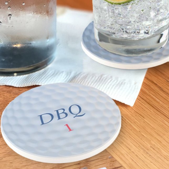 Golf Ball Dimples Monogrammed Sandstone Coaster (The perfect coaster for your Golfing Dad - just add his initial and golf ball number)