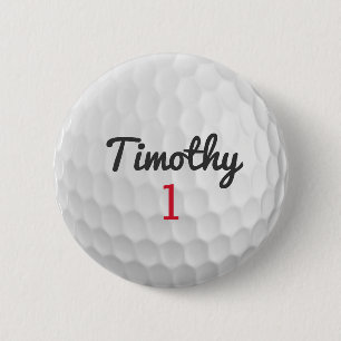 Golf Ball Dimples with Black Name Red Number 6 Cm Round Badge