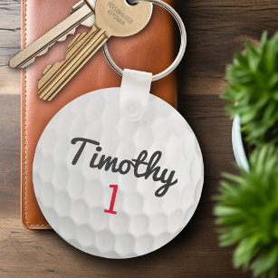 Golf Ball Dimples with Black Name Red Number Key Ring