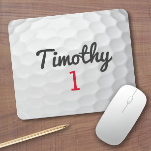 Golf Ball Dimples with Black Name Red Number Mouse Pad