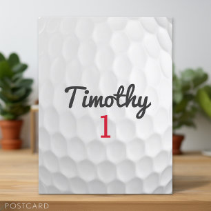 Golf Ball Dimples with Black Name Red Number Postcard
