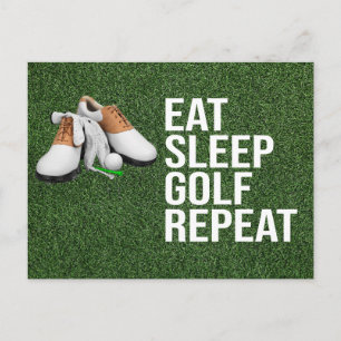 Golf Ball eat sleep golf repeat on green grass Postcard