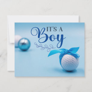 Golf ball for baby Boy is Coming with Blue Ribbon  Invitation