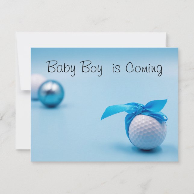 Golf ball for baby Boy is Coming with Blue Ribbon  Invitation (Front)
