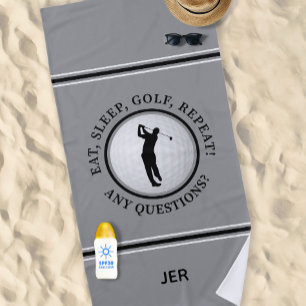 Golf Ball Funny Quote Custom Text Golfer Gift Grey Beach Towel