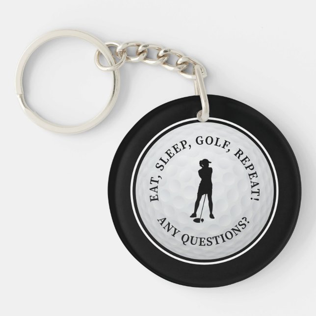 Golf Ball Golfer Modern Monogram Cute Black Sports Key Ring (Front)