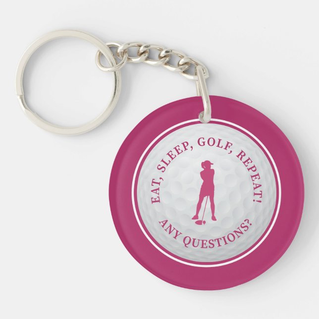 Golf Ball Golfer Modern Monogram Girly Pink Sports Key Ring (Front)