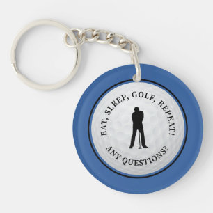 Golf Ball Golfer Modern Sports Monogram Blue Black Key Ring