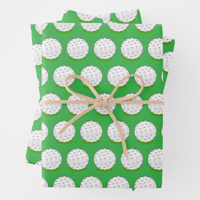 Golf Ball Green White Pattern Wrapping Paper Sheet (In situ)