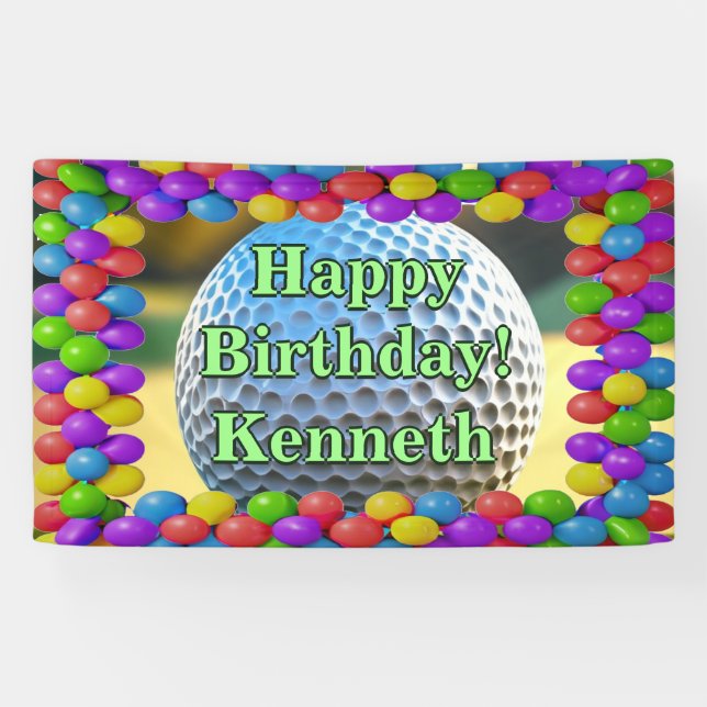 Golf Ball Happy Birthday custom Vinyl Banner (Horizontal)