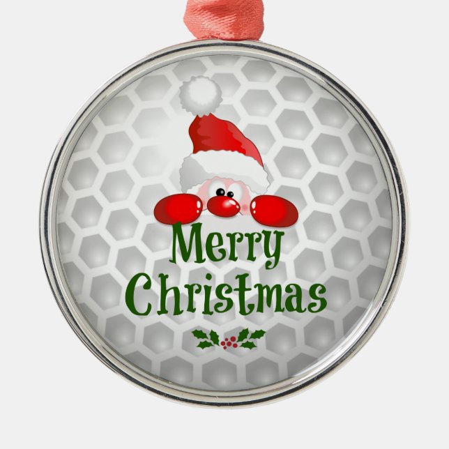 Golf Ball Holiday Design, Merry Christmas Metal Tree Decoration (Front)
