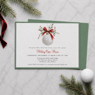 Golf Ball Holiday Open House Watercolor Green Invitation