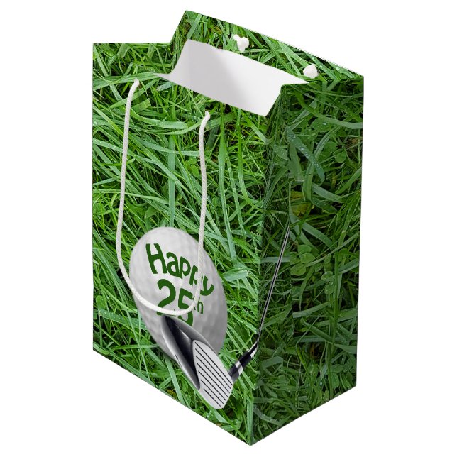 Golf Ball In Grass 25th Birthday  Medium Gift Bag (Front Angled)