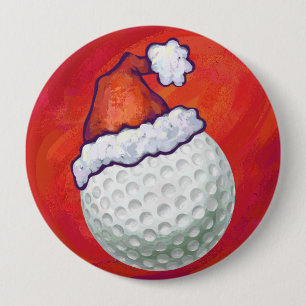 Golf Ball in Santa Hat on Red 10 Cm Round Badge