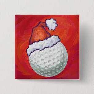 Golf Ball in Santa Hat on Red 15 Cm Square Badge