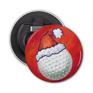 Golf Ball in Santa Hat on Red Bottle Opener