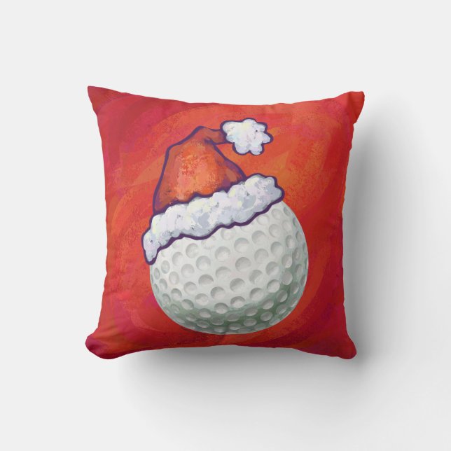 Golf Ball in Santa Hat on Red Cushion (Front)