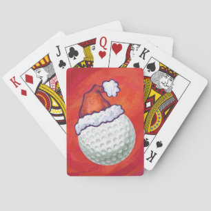 Golf Ball in Santa Hat on Red Playing Cards