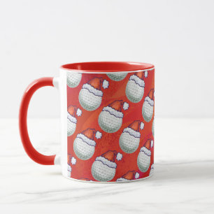 Golf Ball in Santa Hat Pattern on Red Mug