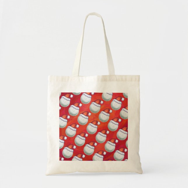 Golf Ball in Santa Hat Pattern on Red Tote Bag (Front)
