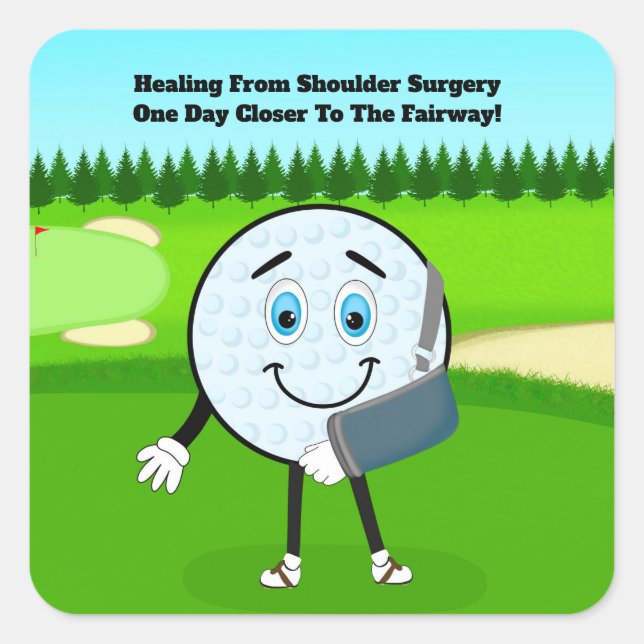 Golf Ball in Sling Funny Shoulder Surgery Get Well Square Sticker (Front)