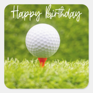 Golf ball is on green grass for birthday  square sticker