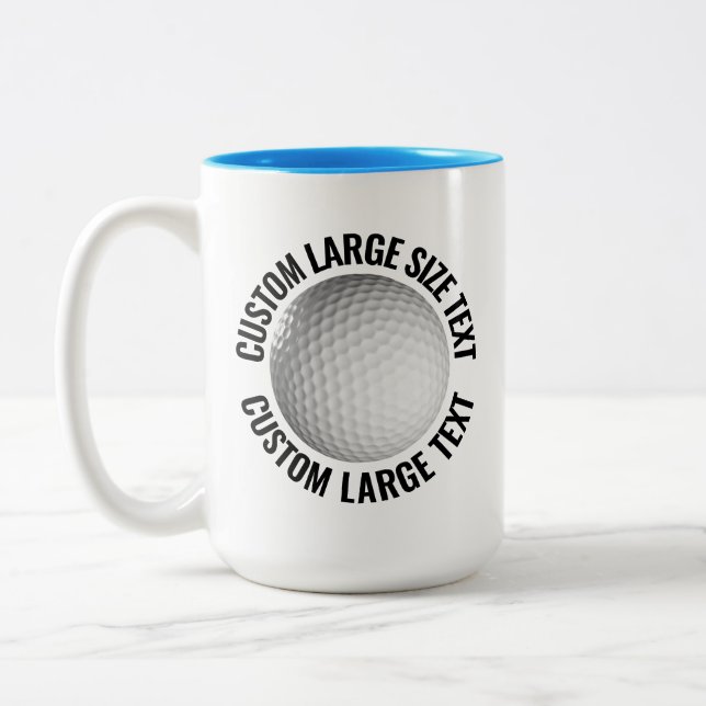 Golf Ball & Large Text LIGHT BLUE 15oz Custom Two-Tone Coffee Mug (Left)