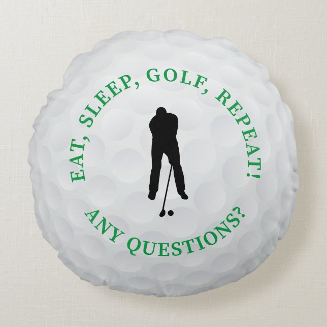 Golf Ball Male Golfer Silhouette Cute Green Black  Round Cushion (Front)