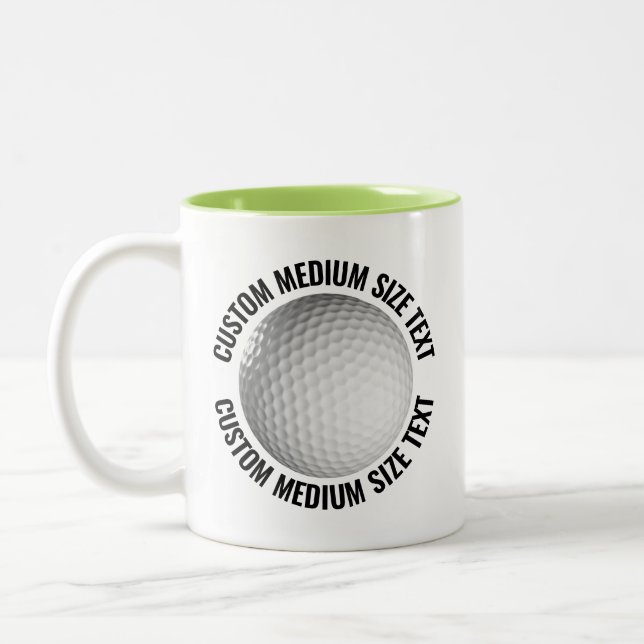 Golf Ball & Medium Text LIME GREEN 11oz Custom Two-Tone Coffee Mug (Left)