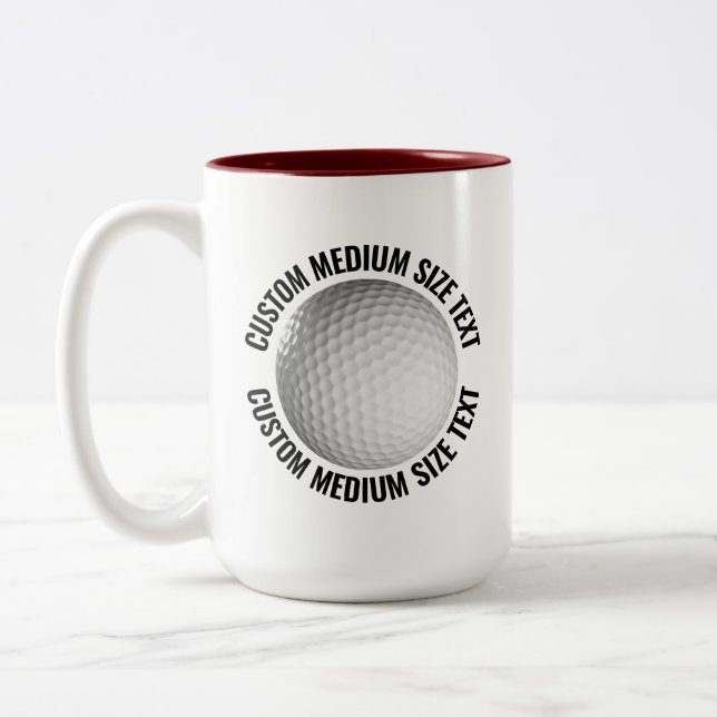 Golf Ball & Medium Text MAROON 15oz Custom Two-Tone Coffee Mug (Left)
