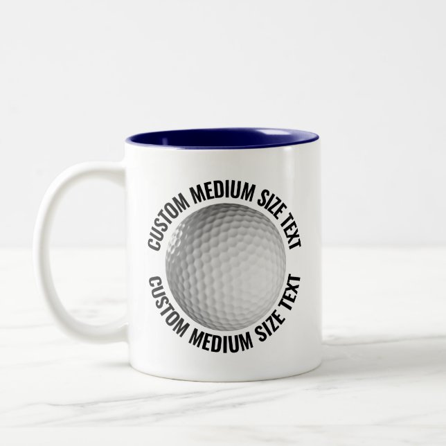 Golf Ball & Medium Text NAVY BLUE 11oz Custom Two-Tone Coffee Mug (Left)