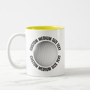 Golf Ball & Medium Text YELLOW 11oz Custom Two-Tone Coffee Mug