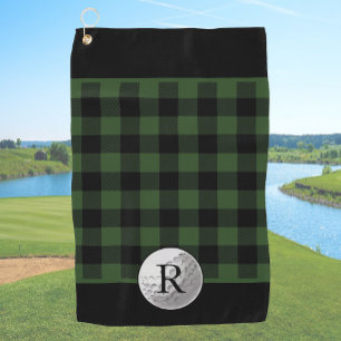 Golf ball monogrammed green buffalo plaid custom towel