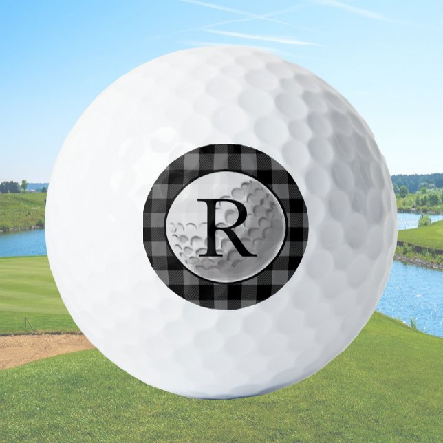 Golf ball monogrammed grey buffalo plaid custom (Creator Uploaded)