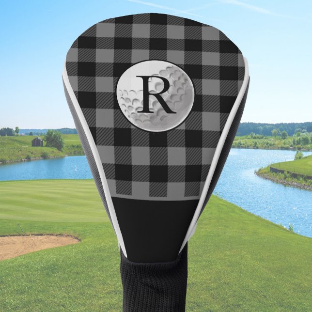 Golf ball monogrammed grey buffalo plaid custom head cover (Creator Uploaded)