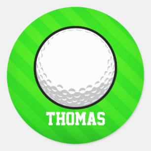 Golf Ball; Neon Green Stripes Classic Round Sticker