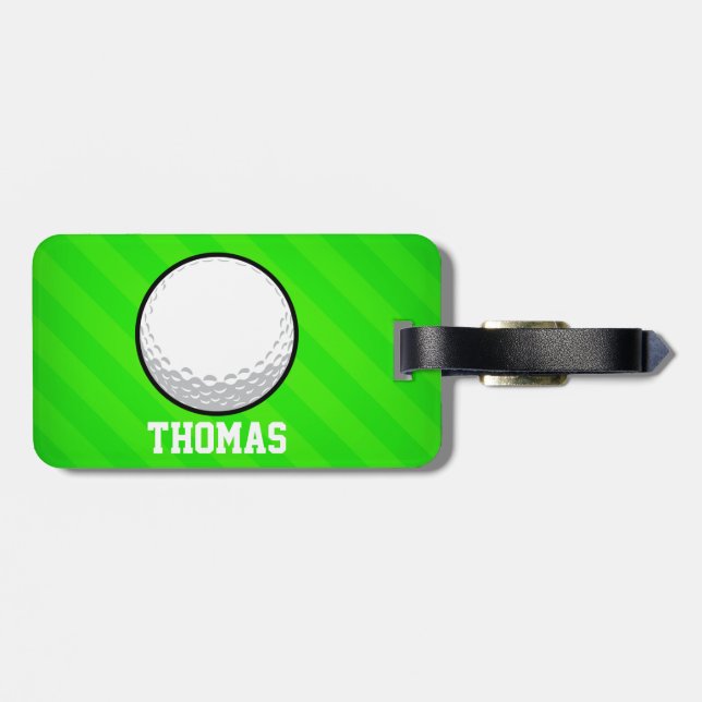 Golf Ball; Neon Green Stripes Luggage Tag (Back Horizontal)