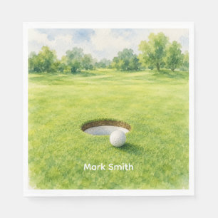 Golf Ball Next to Hole on Green Putting Grass Napkin