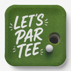 Golf Ball Next to Hole on Green Putting Grass  Paper Plate
