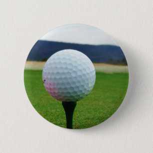 Golf Ball on a mountain golf course 6 Cm Round Badge