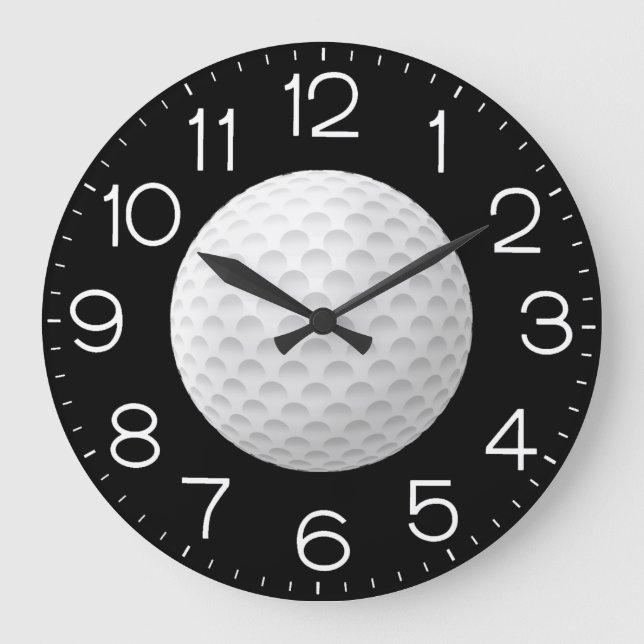 Golf Ball On Black Large Clock (Front)