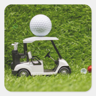 Golf Ball on Golf Cart on Green Grass Square Sticker