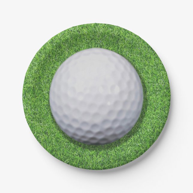 Golf ball on Grass Paper Plate (Front)