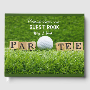 Golf ball  on green grass golfer guest book