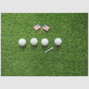 Golf Ball on Green Grass with U.S.A. Flag Tissue Paper
