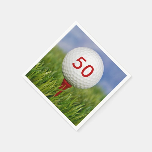 golf ball on red tee napkin (Corner)