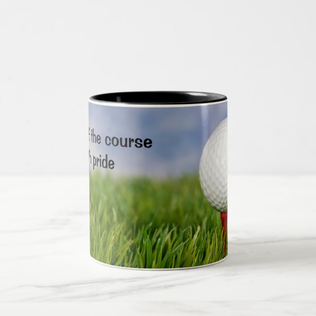 Golf Ball On Red Tee with Quote Two-Tone Coffee Mug (Center)